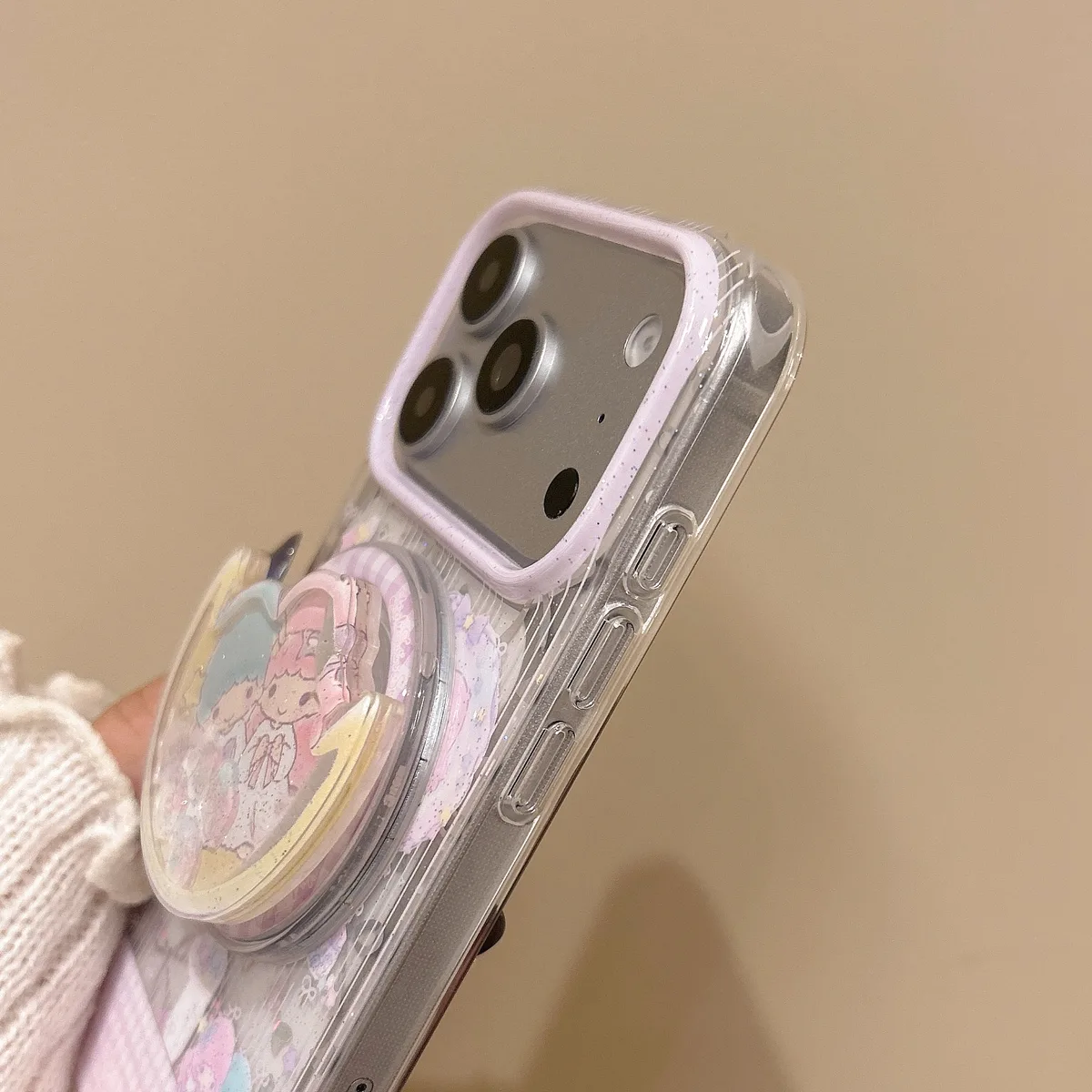 Little Twin Stars Glitter Phone Case with Beaded Strap and Pop Out Grip for iPhone 17 16 15 Pro Max