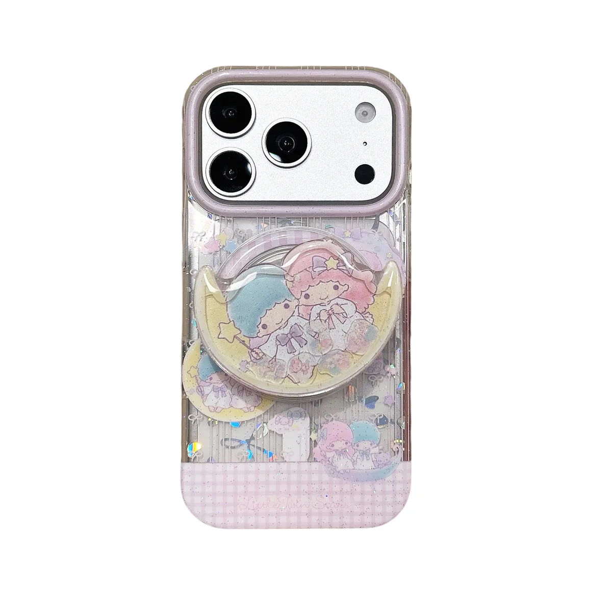 Little Twin Stars Glitter Phone Case with Beaded Strap and Pop Out Grip for iPhone 17 16 15 Pro Max