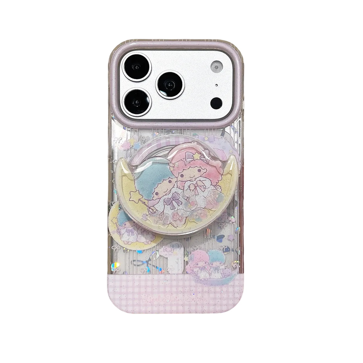 Little Twin Stars Glitter Phone Case with Beaded Strap and Pop Out Grip for iPhone 17 16 15 Pro Max