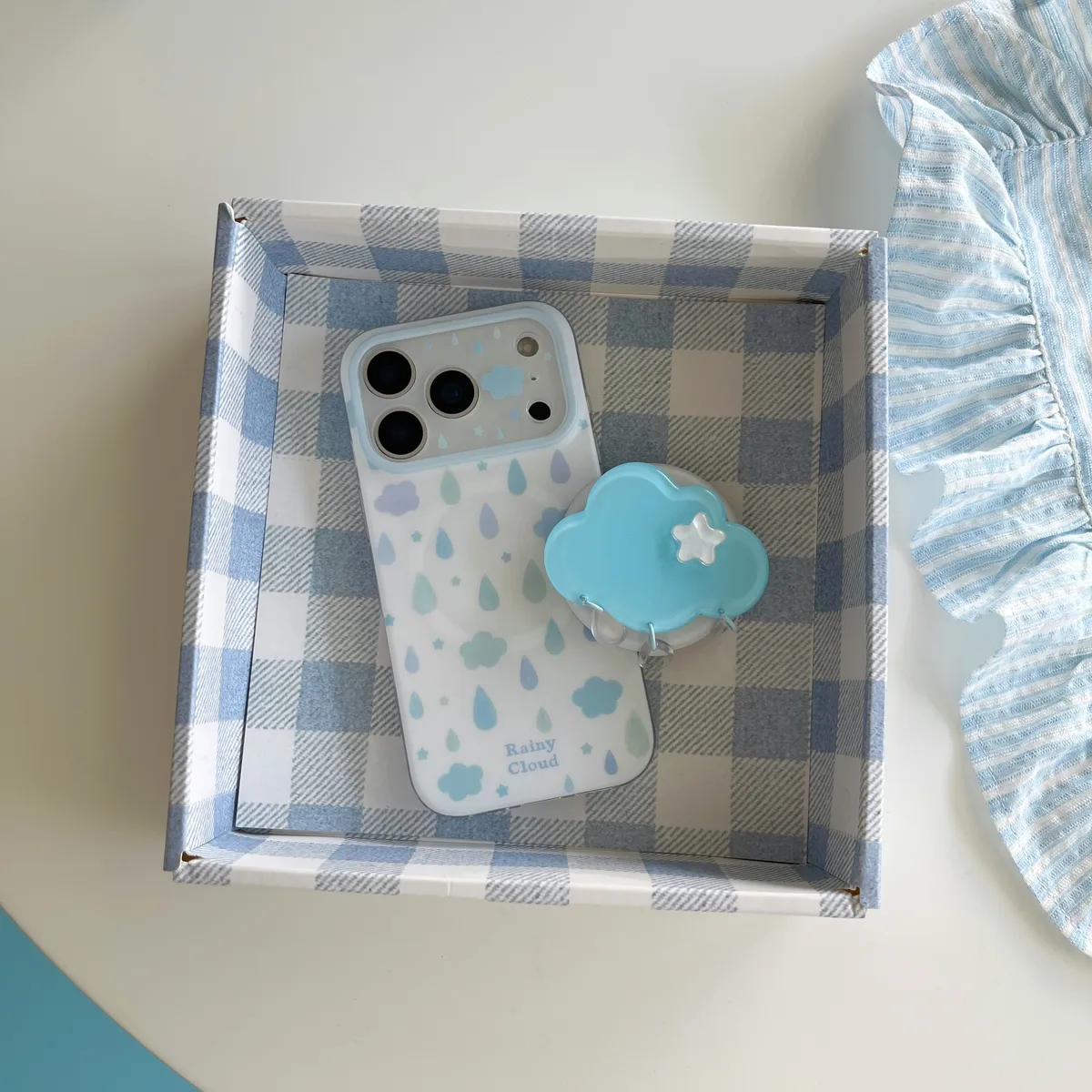 Rainy Cloud Cute Clear Phone Case with 3D Cloud Grip and Beaded Strap for iPhone 17 16 15 Pro Max