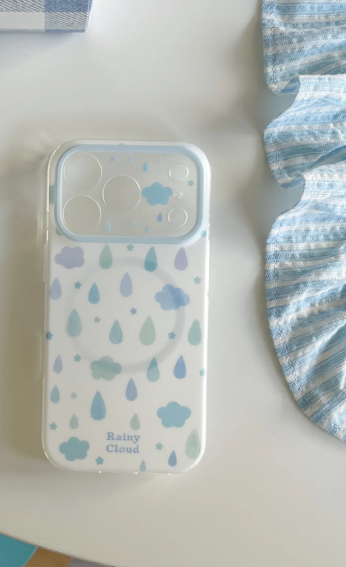 Rainy Cloud Cute Clear Phone Case with 3D Cloud Grip and Beaded Strap for iPhone 17 16 15 Pro Max