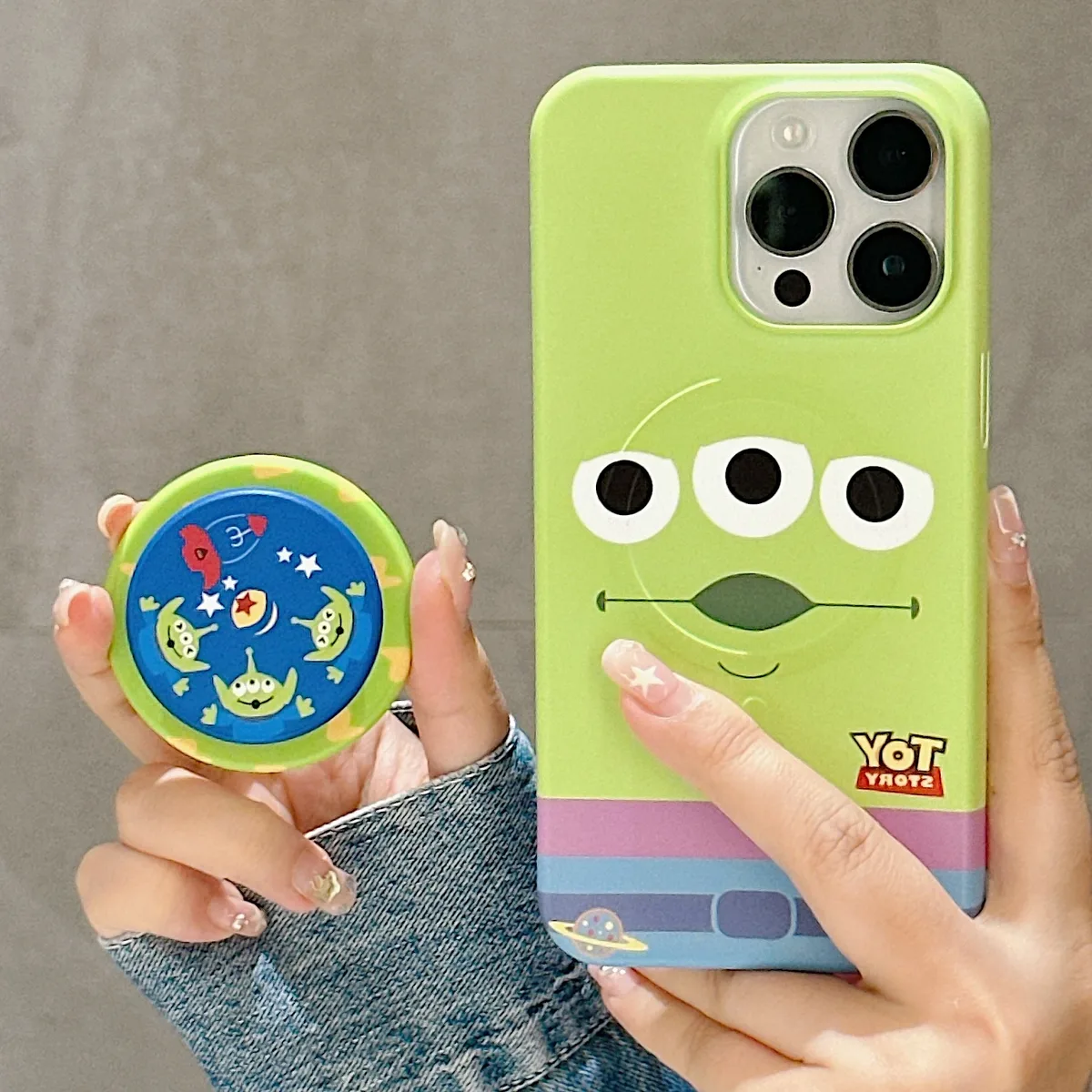 Toy Story Mint Green Matte with 3D Pop Socket Phone Case for iPhone 17 16 15 Pro Max — MagSafe