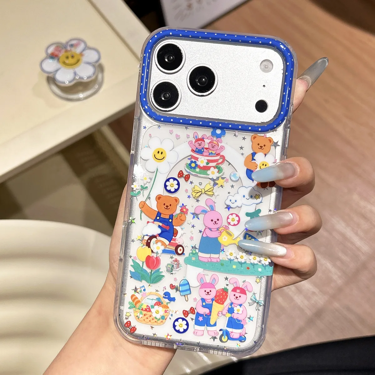 Y2K Smiley Flower Pop Socket Case with Beaded Strap — MagSafe