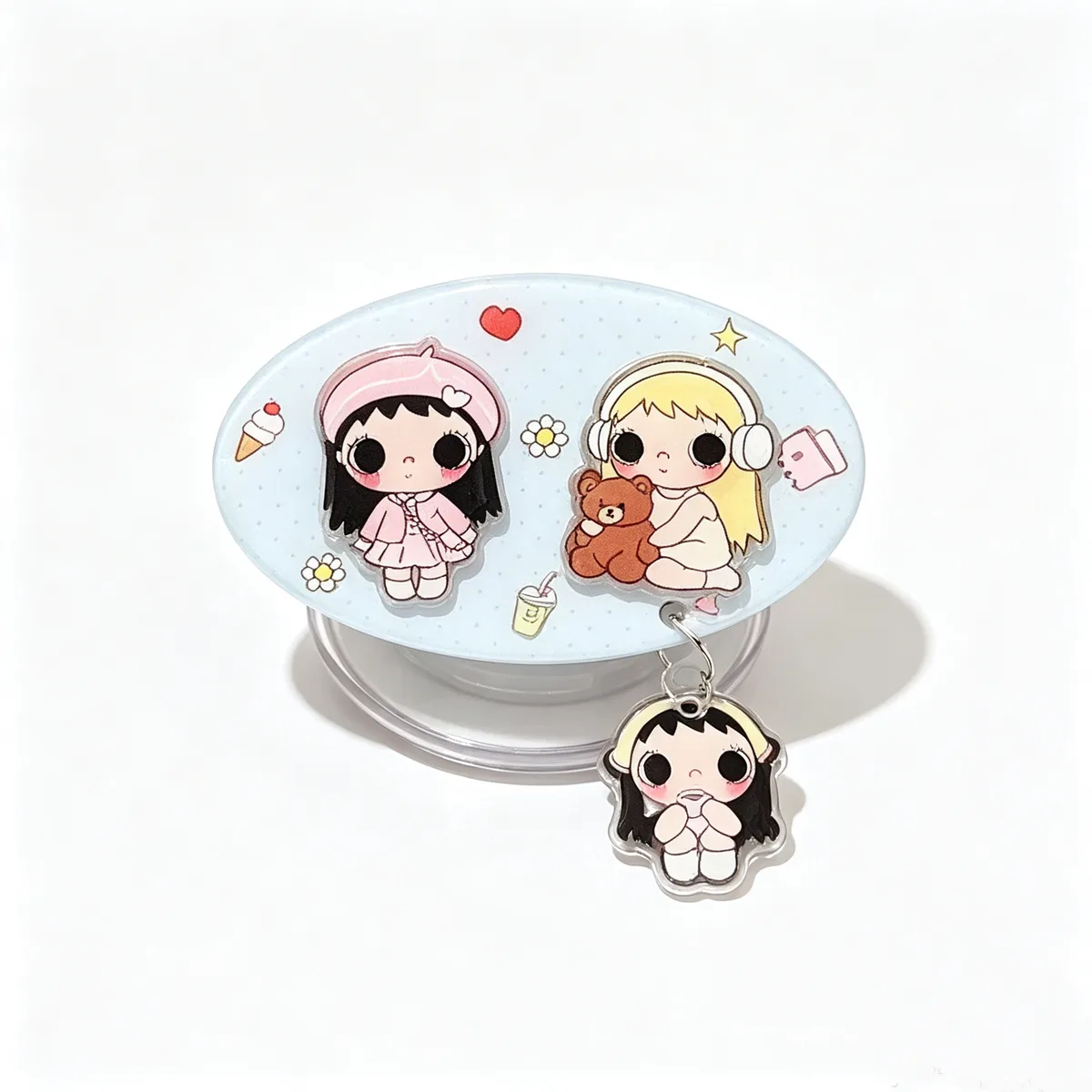 Cute pastel cartoon phone case with beaded charm strap for iPhone 17 16 15 Pro Max