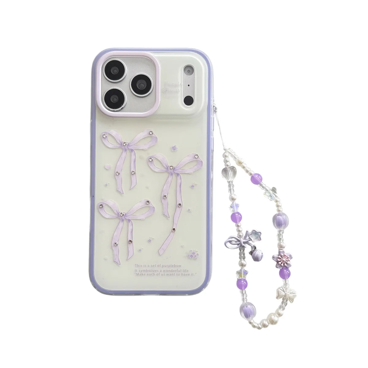 Purple Bow Kawaii Phone Case with Beaded Strap