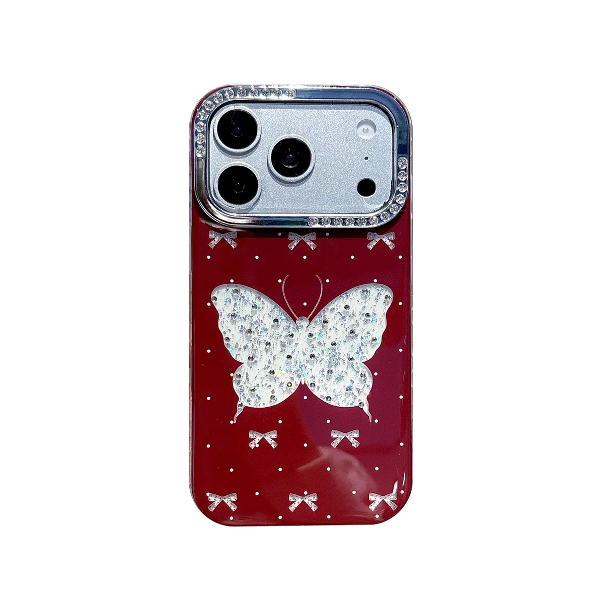 Sparkling Red Butterfly Phone Case with Beaded Strap