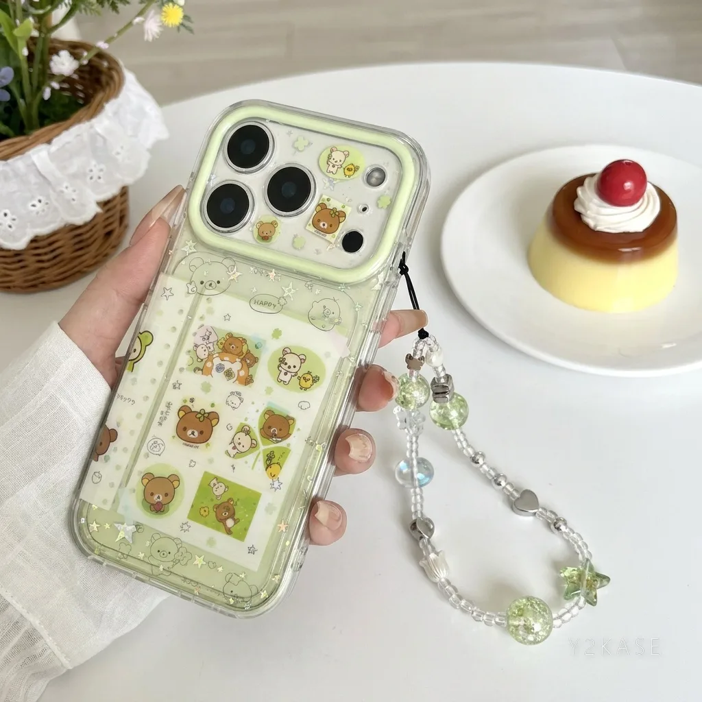 Rilakkuma Clear Phone Case with Card Slot & Beaded Strap