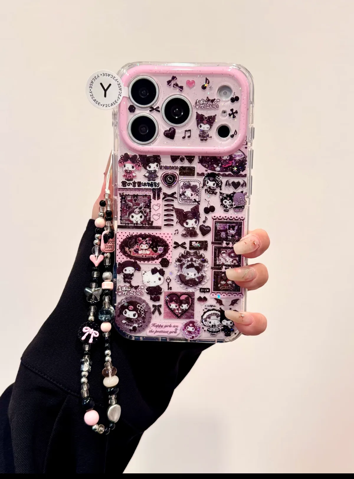 Kuromi Kawaii Glitter & Sticker Phone Case for iPhone 17 16 15 Pro Max