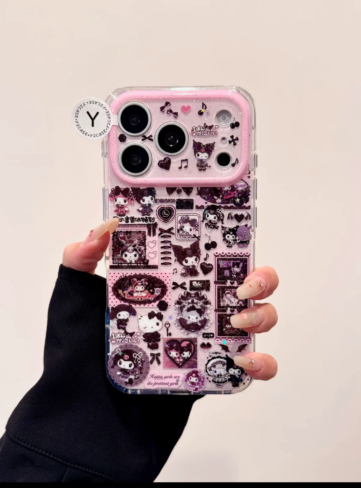 Kuromi Kawaii Glitter & Sticker Phone Case for iPhone 17 16 15 Pro Max