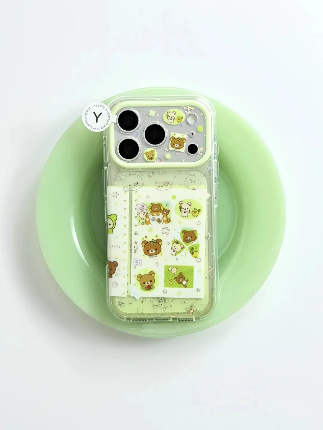 Rilakkuma Green Glitter Phone Case with Beaded Strap