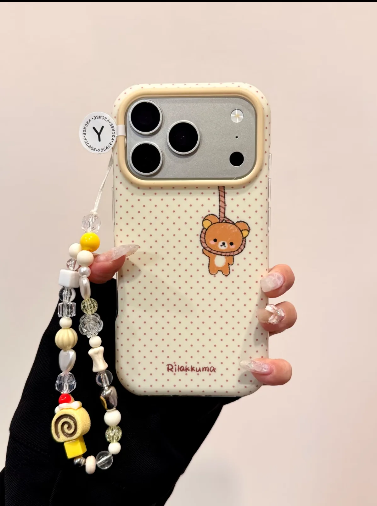 Rilakkuma Polka Dot Phone Case with Beaded Strap