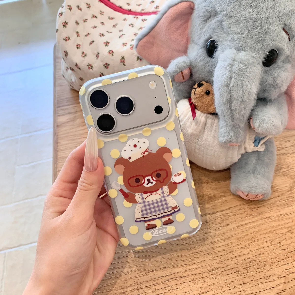 Rilakkuma Chef Bear Polka Dot Phone Case for iPhone 17 16 15 14 13 Pro Max