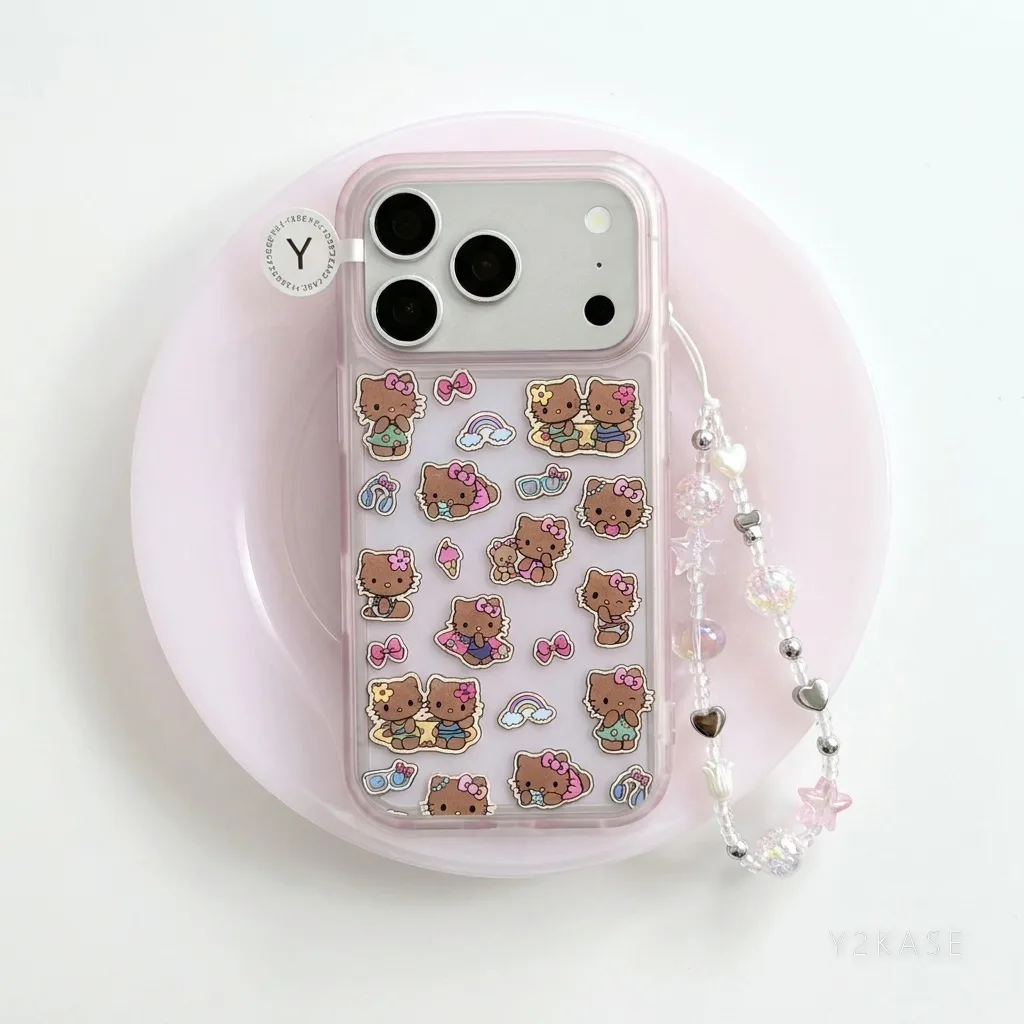 Hello Kitty Sticker Fun iPhone Case with Beaded Strap