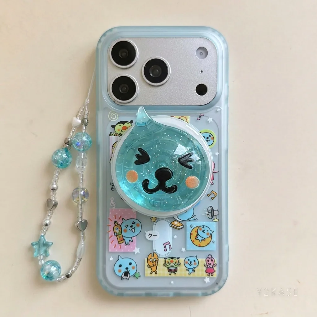 Kawaii Cat Pop Phone Case with Beaded Strap — MagSafe