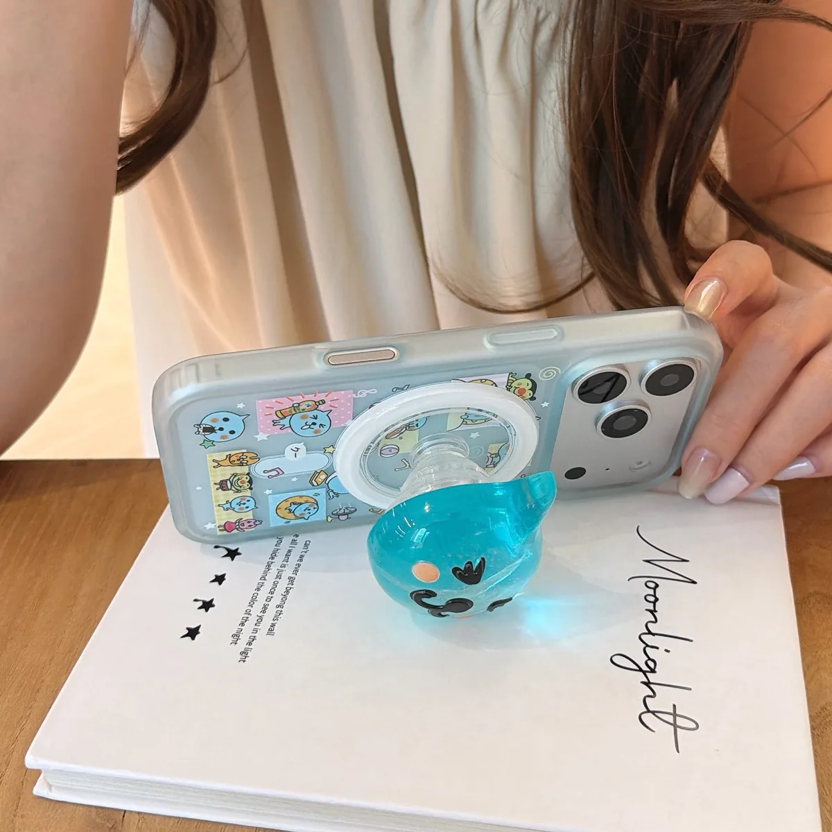 Qoo Kawaii Cat Pop Phone Case with Beaded Strap for iPhone 17 16 15 14 13 Pro Max — MagSafe
