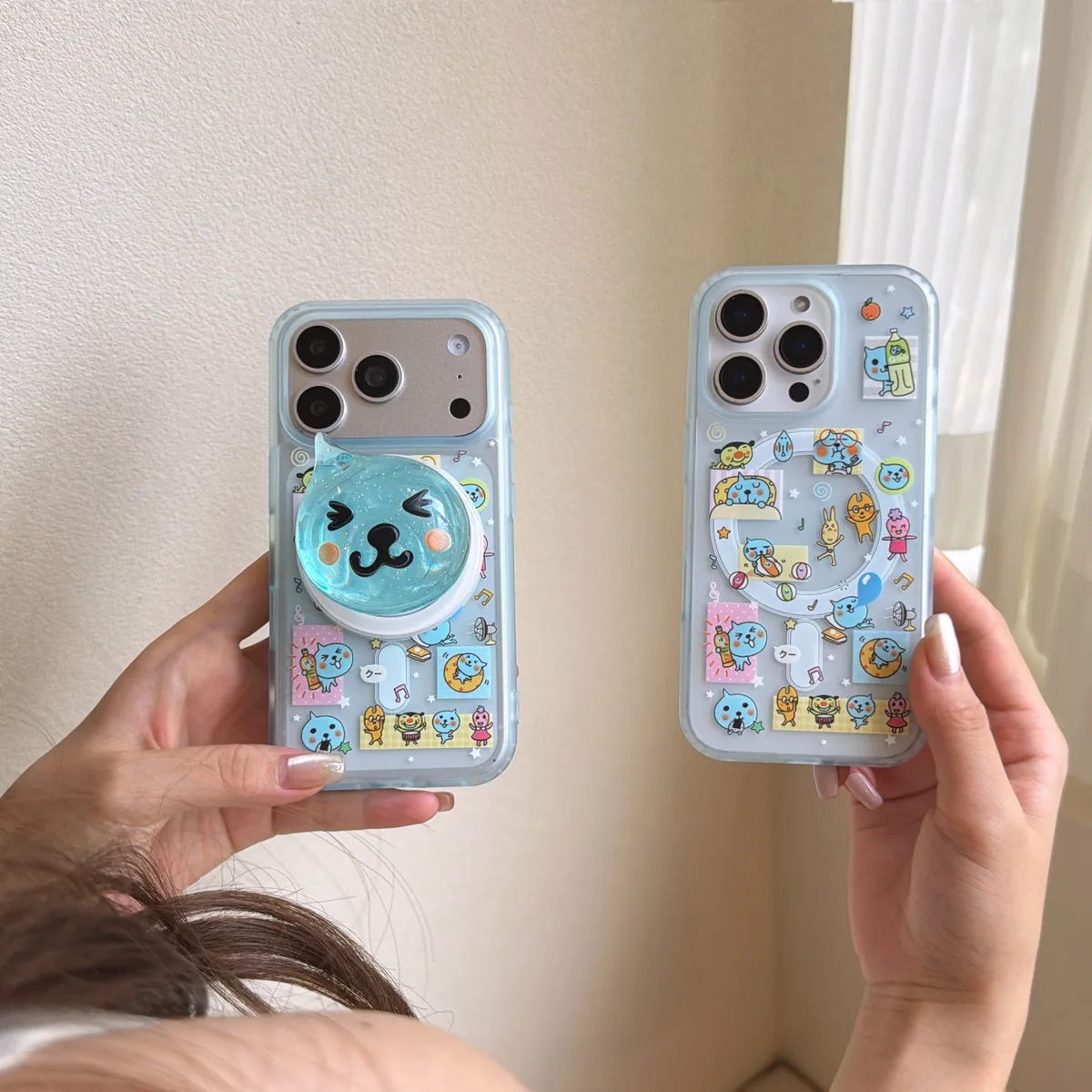 Qoo Kawaii Cat Pop Phone Case with Beaded Strap for iPhone 17 16 15 14 13 Pro Max — MagSafe