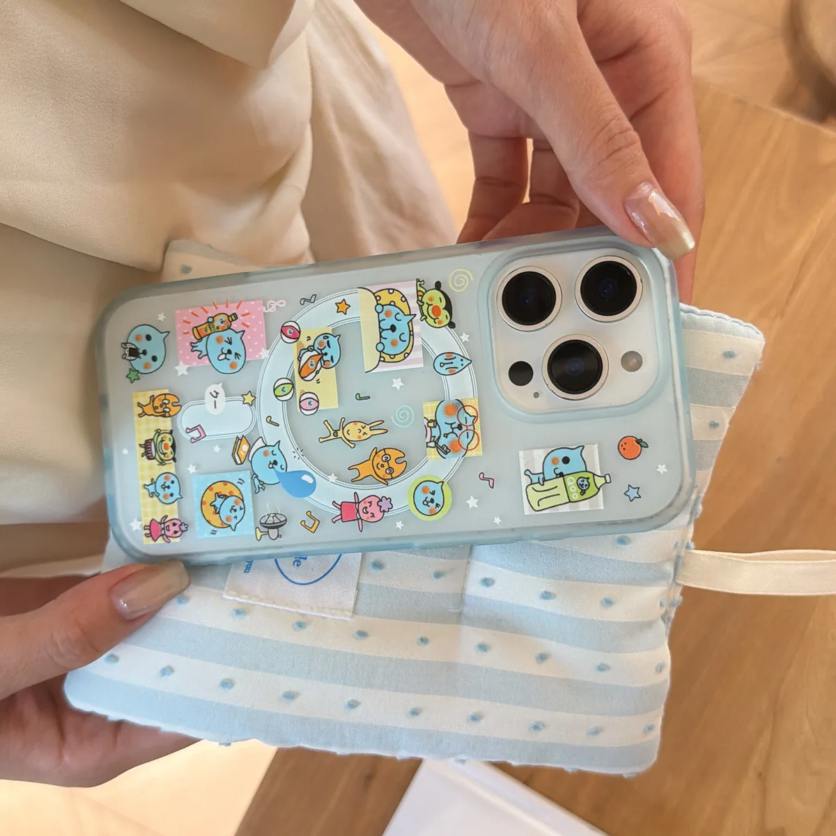 Kawaii Cat Pop Phone Case with Beaded Strap — MagSafe