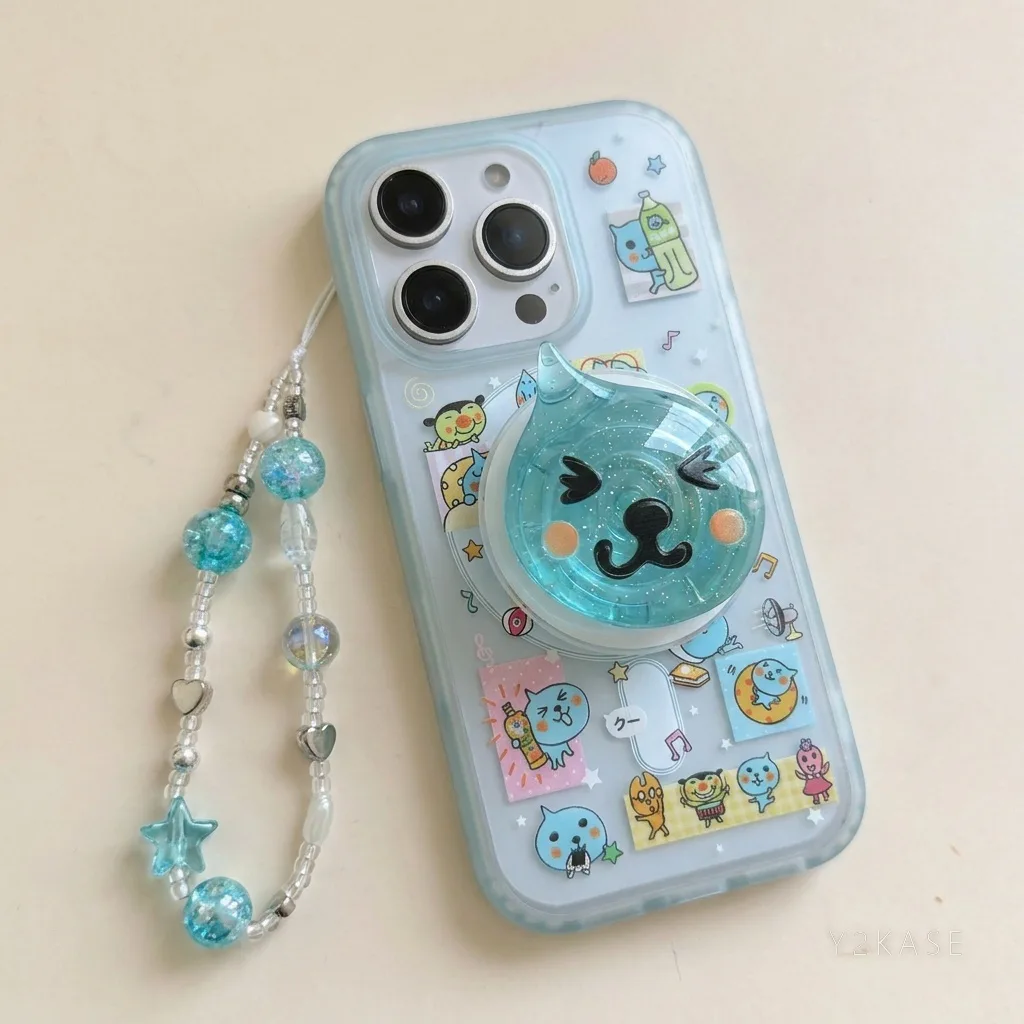 Qoo Kawaii Cat Pop Phone Case with Beaded Strap for iPhone 17 16 15 14 13 Pro Max — MagSafe