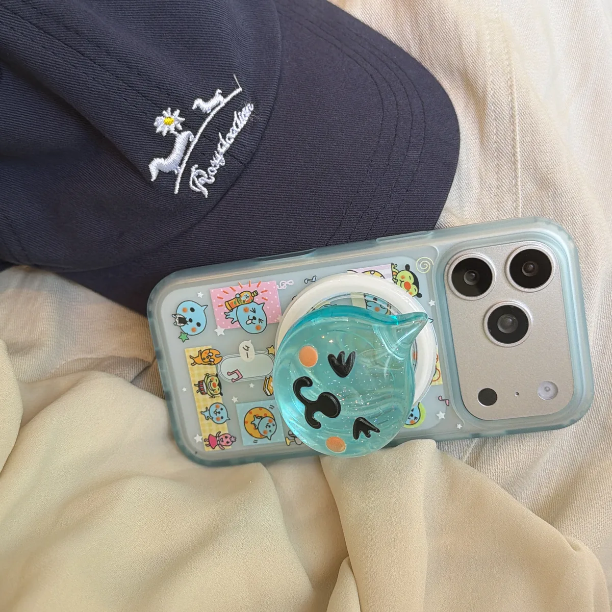 Qoo Kawaii Cat Pop Phone Case with Beaded Strap for iPhone 17 16 15 14 13 Pro Max — MagSafe
