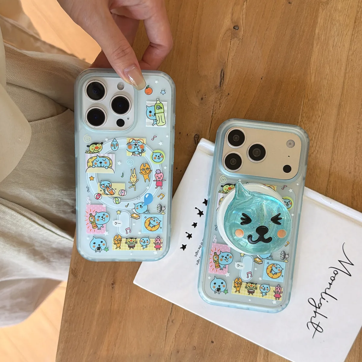 Qoo Kawaii Cat Pop Phone Case with Beaded Strap for iPhone 17 16 15 14 13 Pro Max — MagSafe