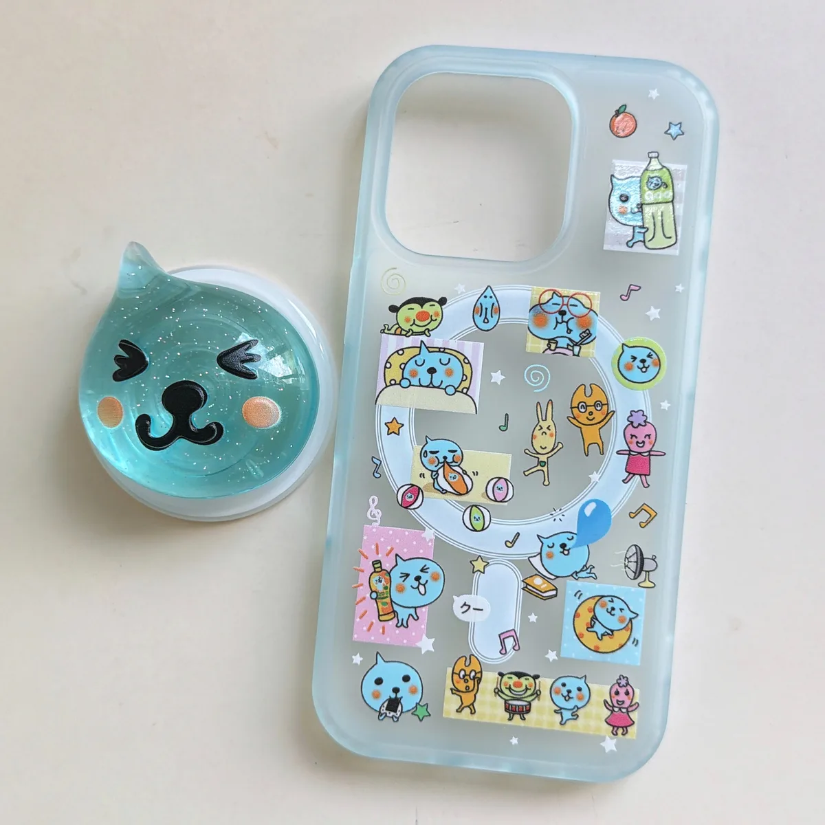 Qoo Kawaii Cat Pop Phone Case with Beaded Strap for iPhone 17 16 15 14 13 Pro Max — MagSafe