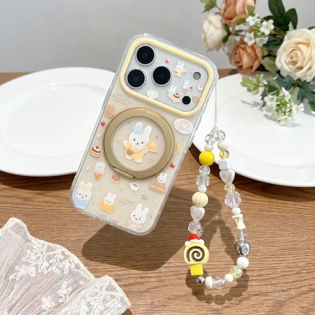 Miffy Chef 360° Foldable Ring Case with Beaded Strap for iPhone 17 16 15 Pro Max — MagSafe