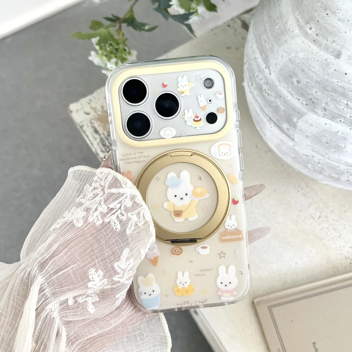 Miffy Chef 360° Foldable Ring Case with Beaded Strap for iPhone 17 16 15 Pro Max — MagSafe