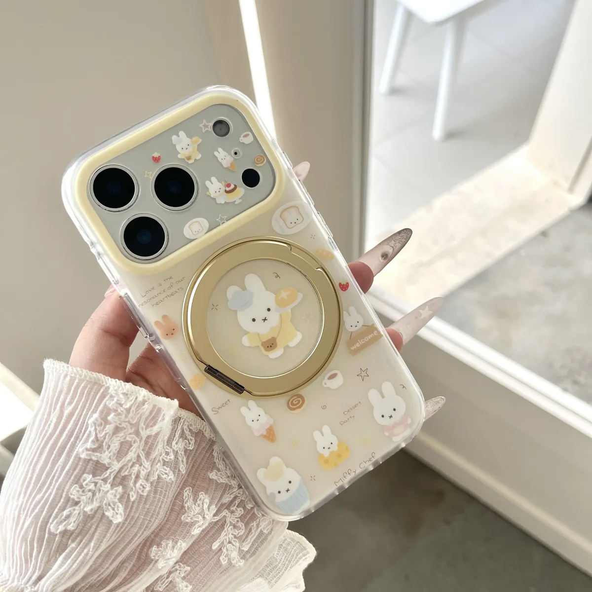 Miffy Chef 360° Foldable Ring Case with Beaded Strap for iPhone 17 16 15 Pro Max — MagSafe