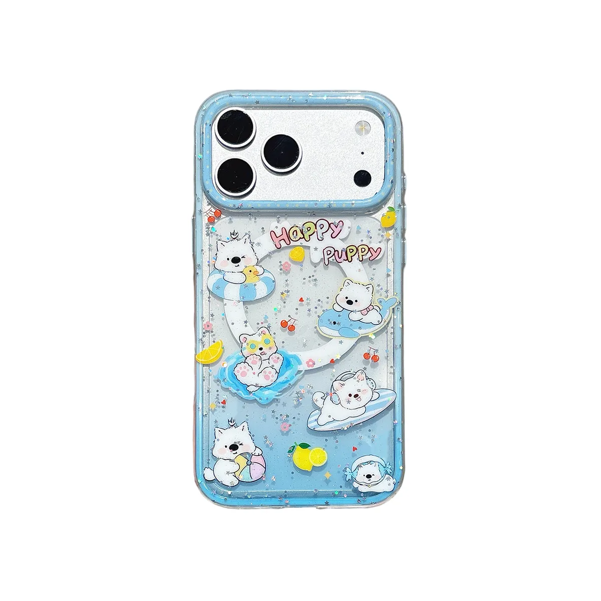 Cute Kawaii Puppy & Whale Glitter Phone Case with Popsocket & Beaded Strap — MagSafe