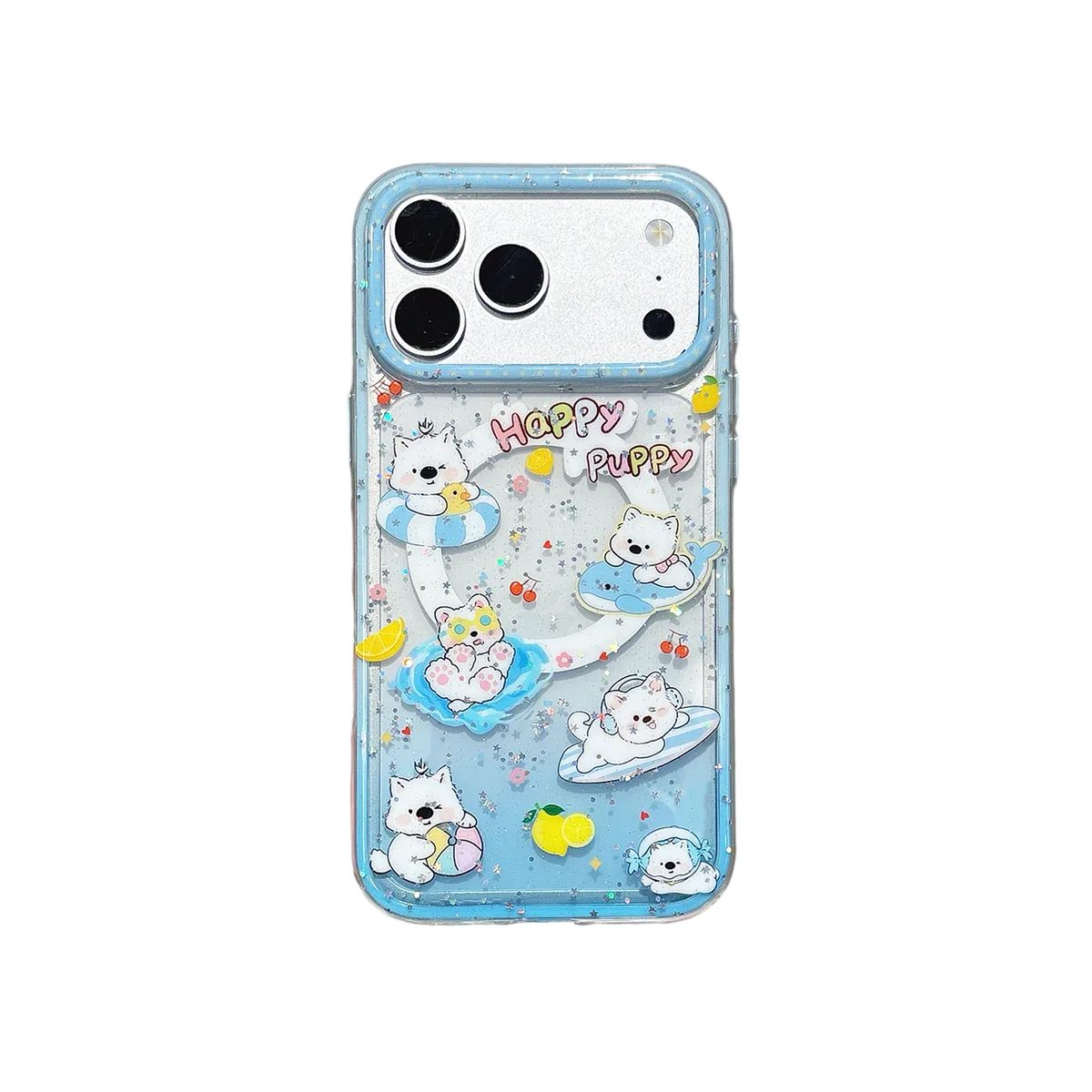 Cute Kawaii Puppy & Whale Glitter Phone Case with Popsocket & Beaded Strap — MagSafe