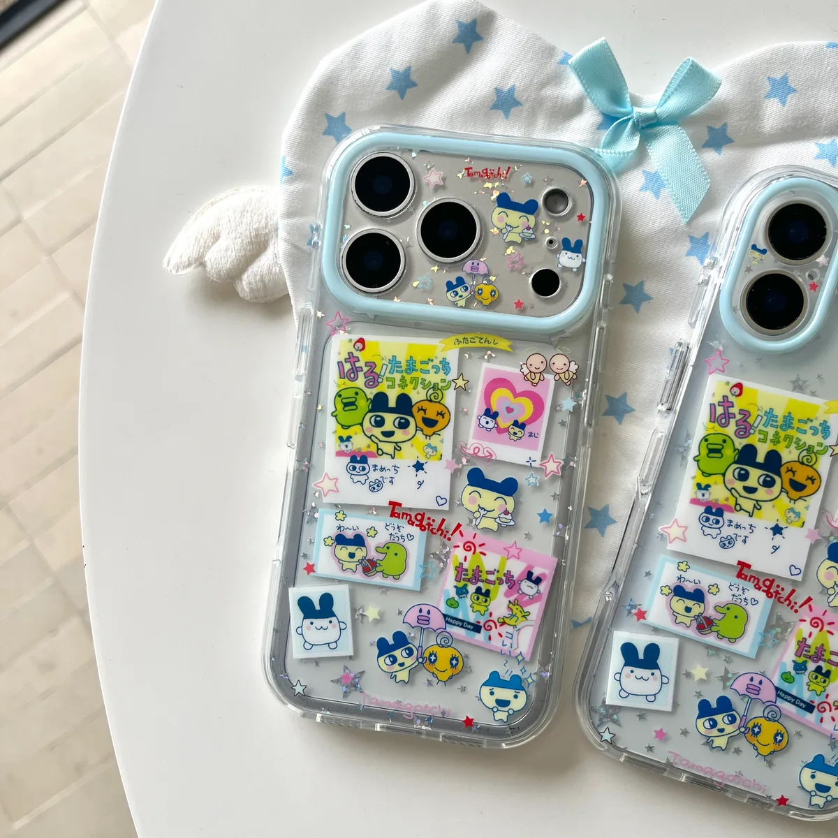 Tamagotchi Kawaii Phone Case with Glitter & Charm Strap for iPhone 17 16 15 Pro Max