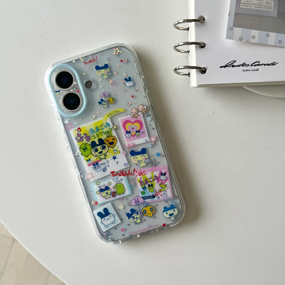 Tamagotchi Kawaii Phone Case with Glitter & Charm Strap for iPhone 17 16 15 Pro Max