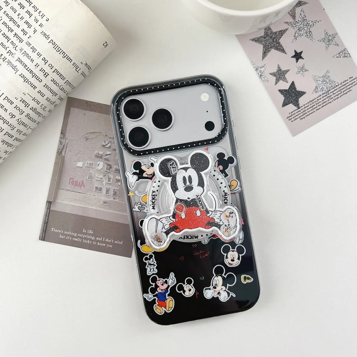 Mickey Mouse Pop-Up Stand Phone Case with Beaded Strap — MagSafe