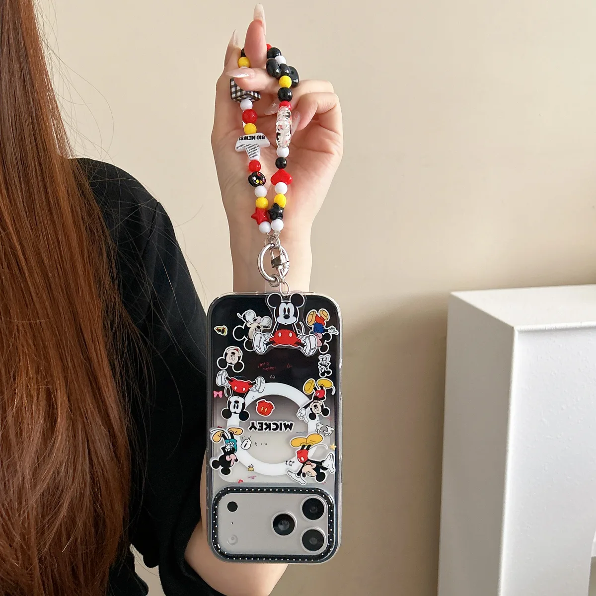 Mickey Mouse Pop-Up Stand Phone Case with Beaded Strap — MagSafe