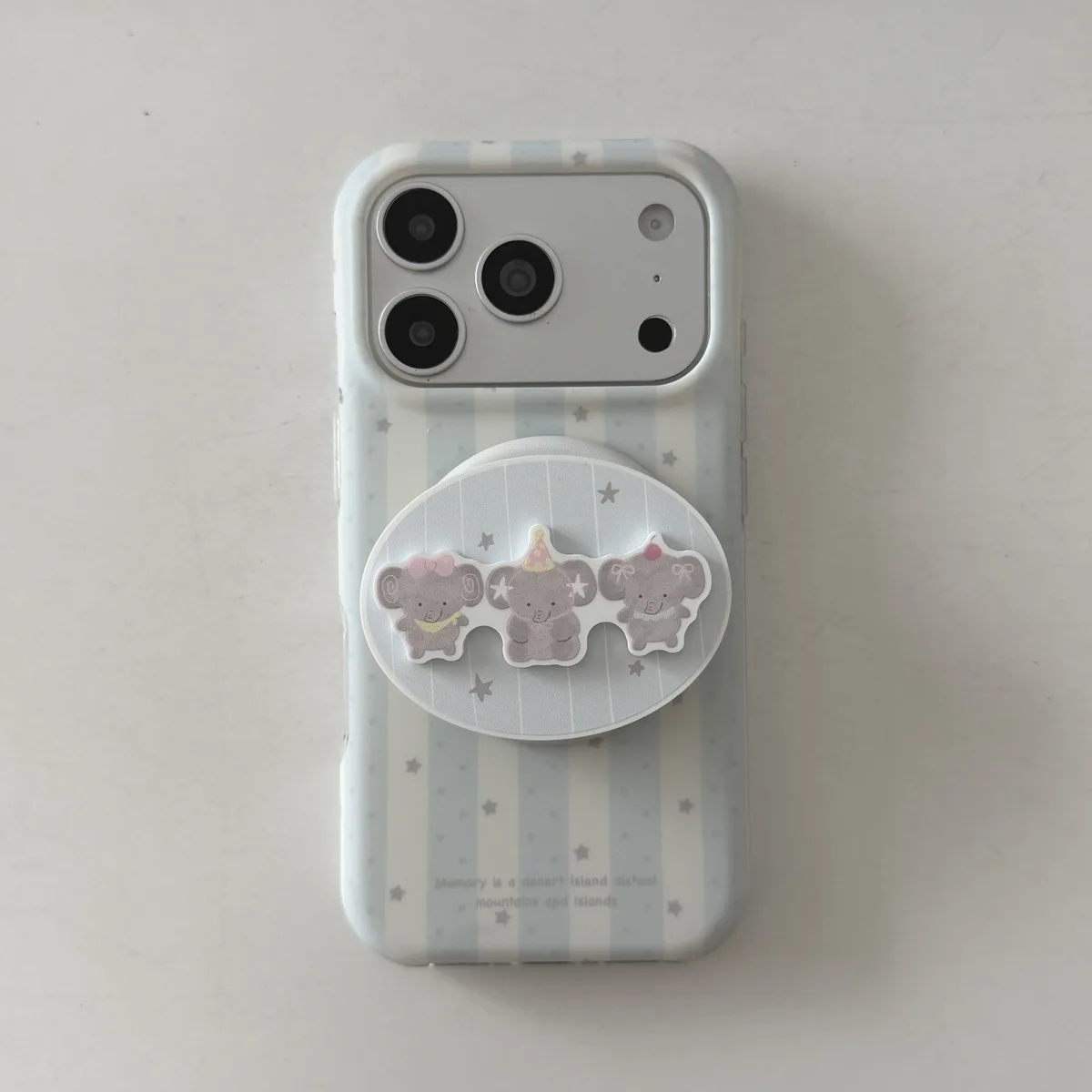 Pastel striped case with cute bear charm grip for iPhone 17 16 15 Pro Max — MagSafe