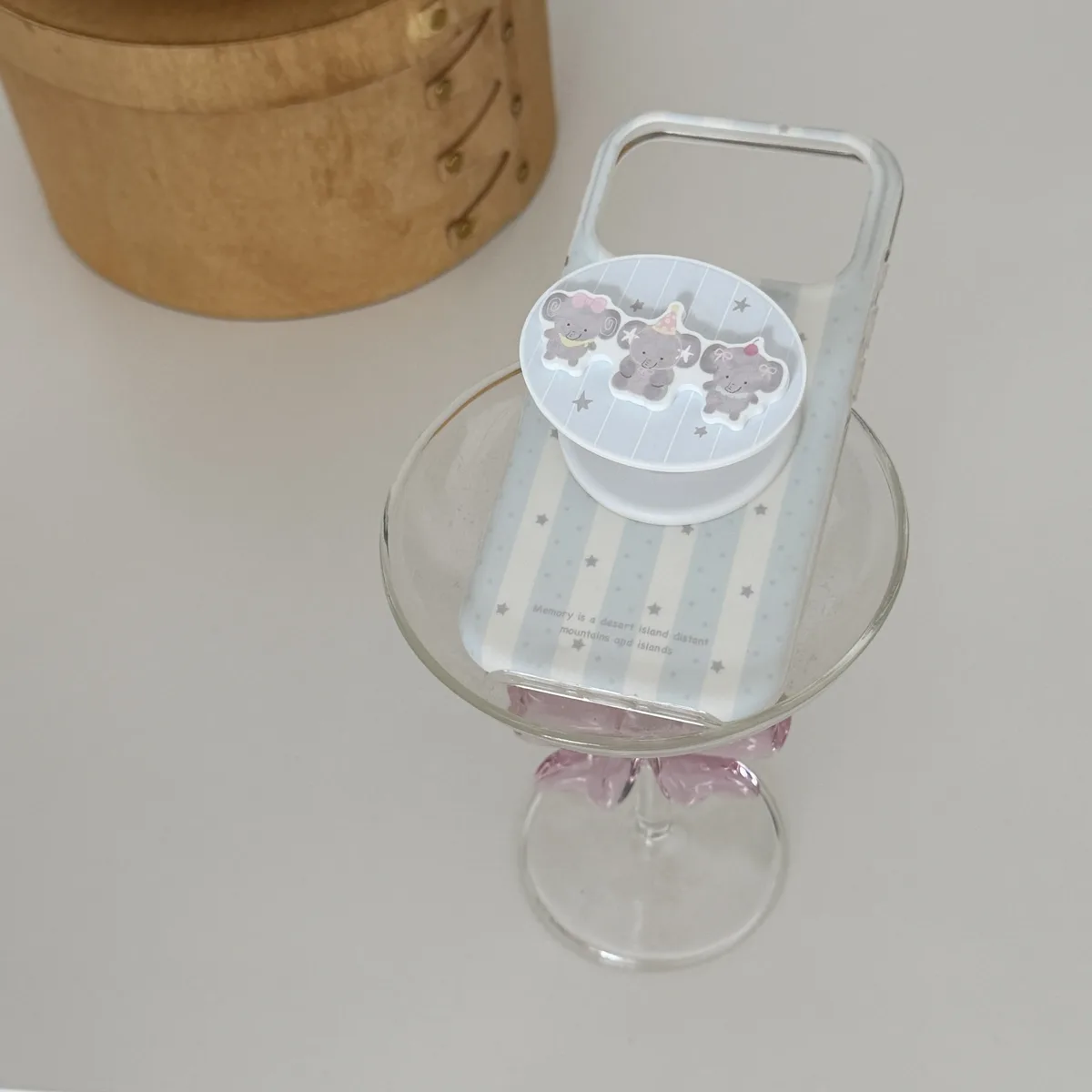 Pastel striped case with cute bear charm grip for iPhone 17 16 15 Pro Max — MagSafe