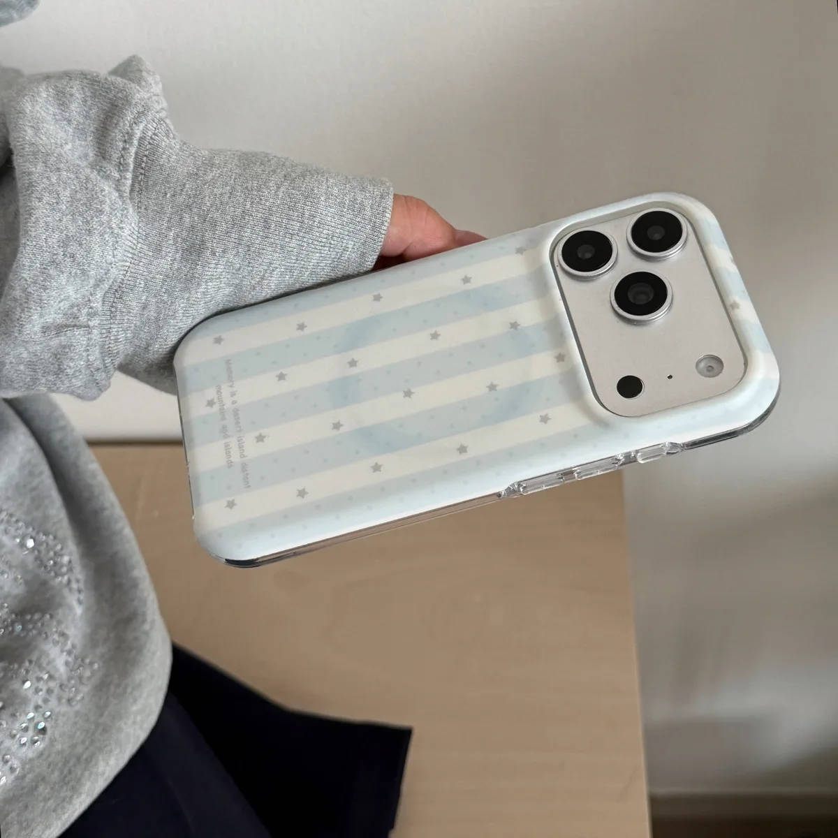 Pastel striped case with cute bear charm grip for iPhone 17 16 15 Pro Max — MagSafe
