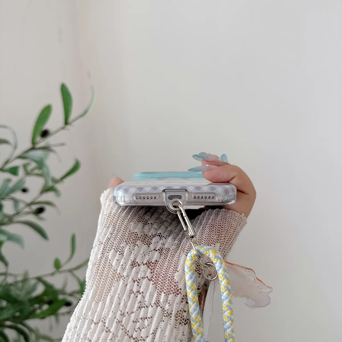Kawaii Bit By Bit phone case with cute doll print and pastel blue design for iPhone 17 16 15 Pro Max