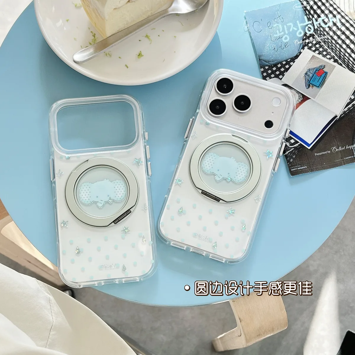 Clear Soft TPU with Blue Dot Print Phone Case for iPhone 17 16 15 Pro Max — MagSafe