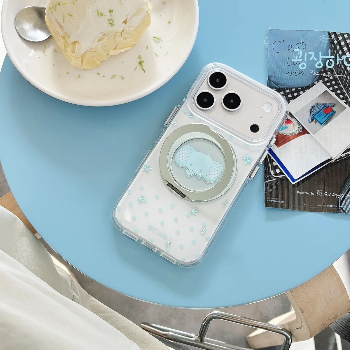 Clear Soft TPU with Blue Dot Print Phone Case for iPhone 17 16 15 Pro Max — MagSafe