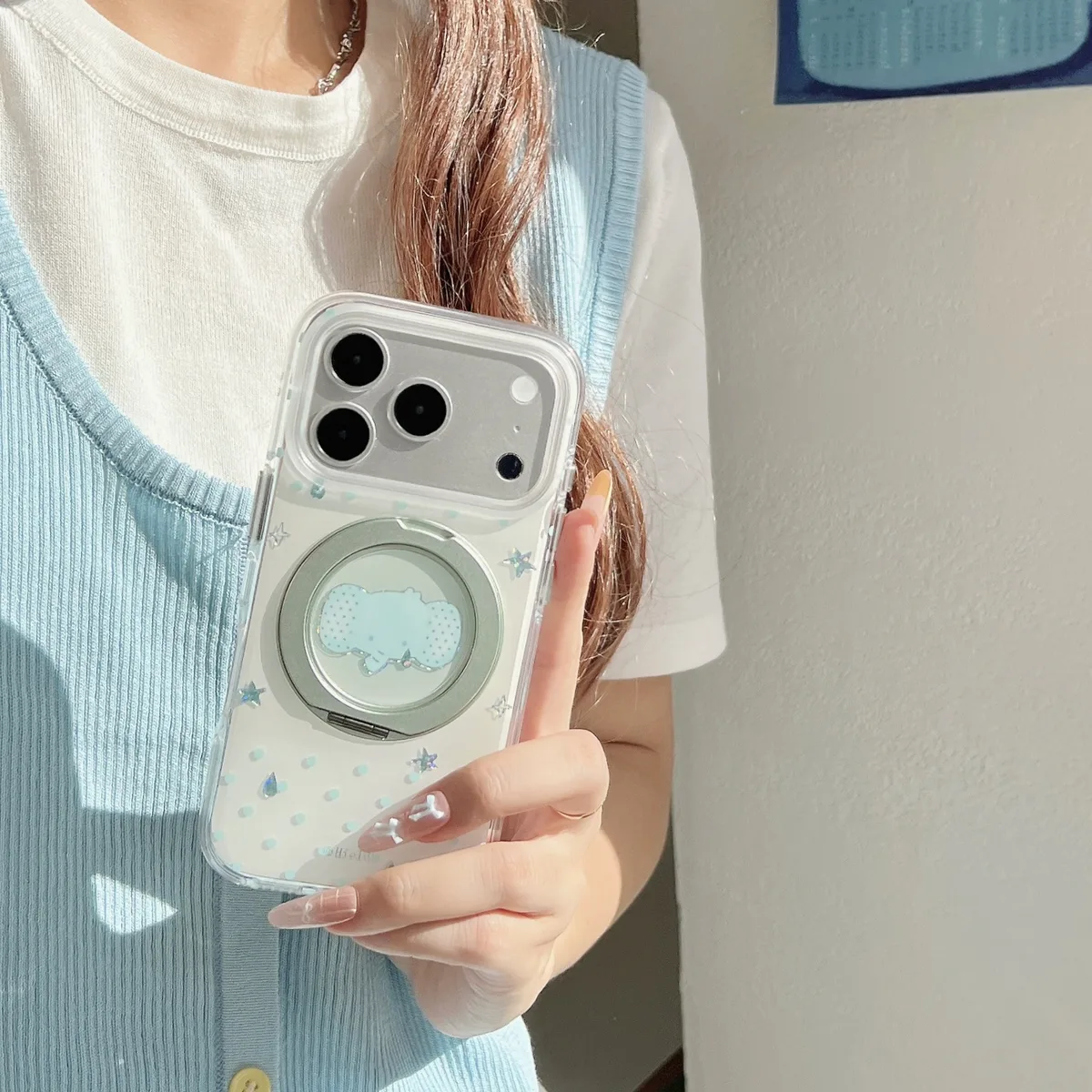 Clear Soft TPU with Blue Dot Print Phone Case for iPhone 17 16 15 Pro Max — MagSafe