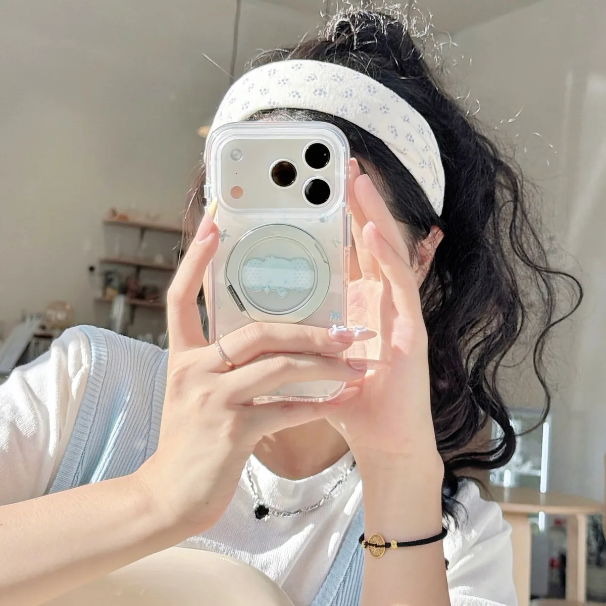 Clear Soft TPU with Blue Dot Print Phone Case for iPhone 17 16 15 Pro Max — MagSafe