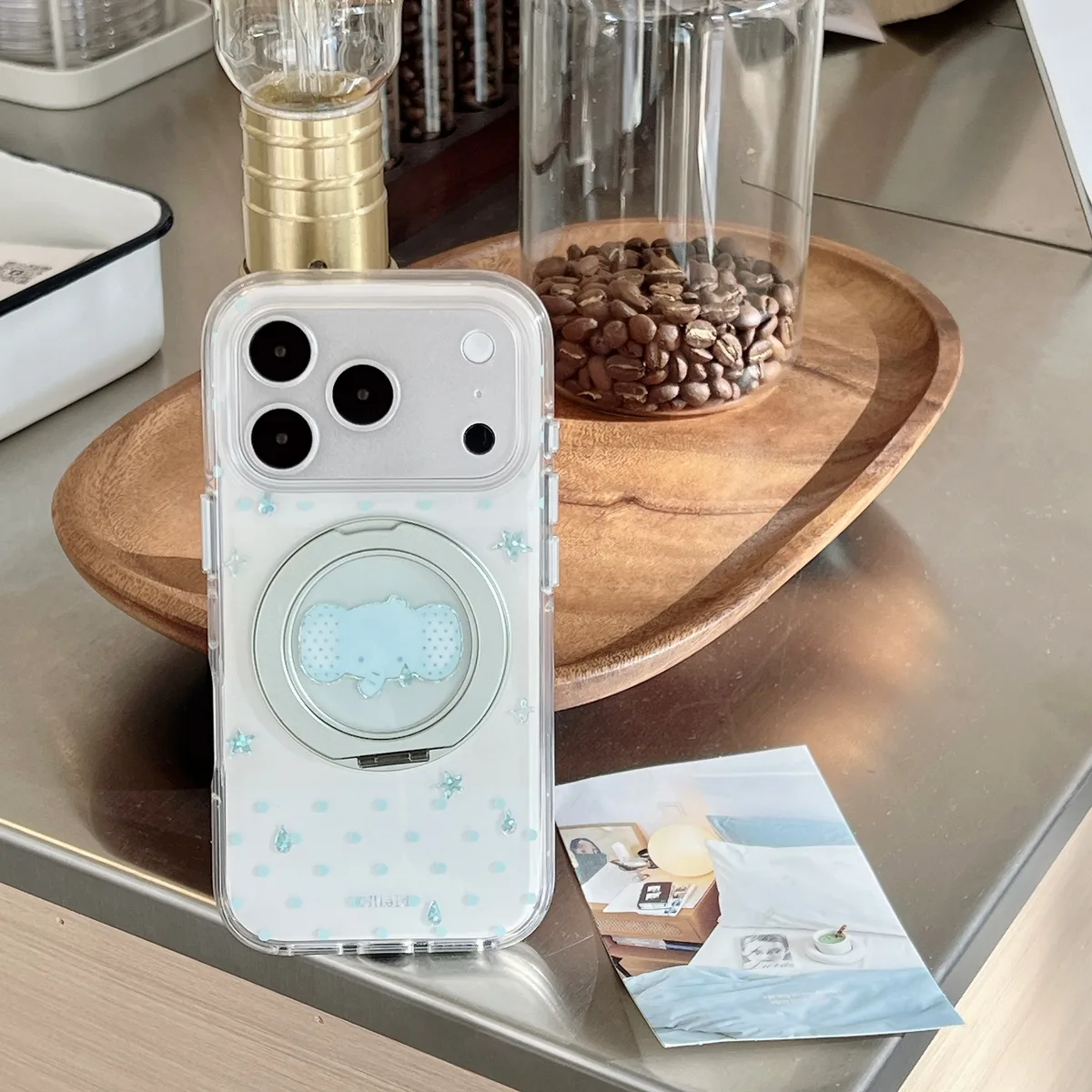 Clear Soft TPU with Blue Dot Print Phone Case for iPhone 17 16 15 Pro Max — MagSafe