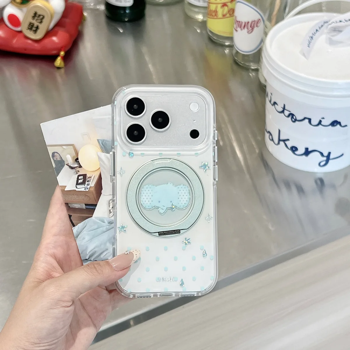 Clear Soft TPU with Blue Dot Print Phone Case for iPhone 17 16 15 Pro Max — MagSafe