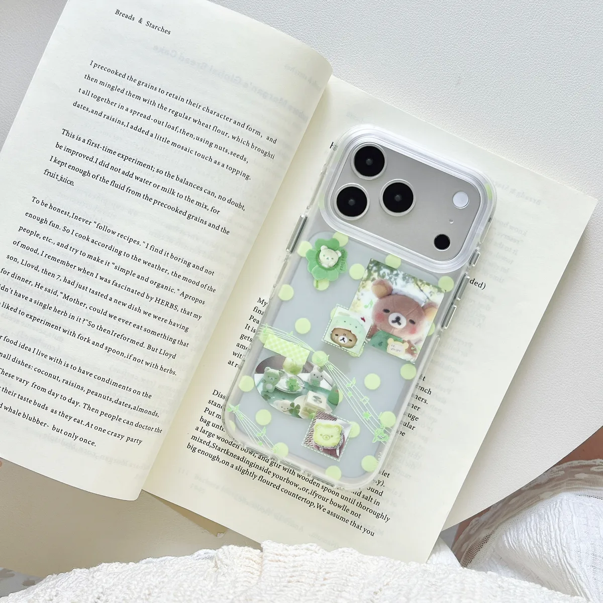 Green Polka Dot Bear & Music Notes Phone Case for iPhone 17 16 15 Pro Max