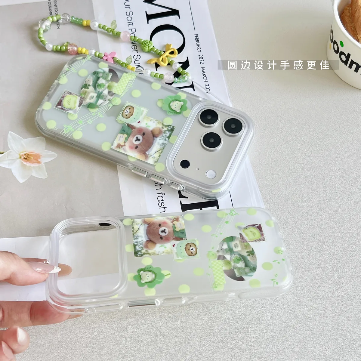 Green Polka Dot Bear & Music Notes Phone Case for iPhone 17 16 15 Pro Max