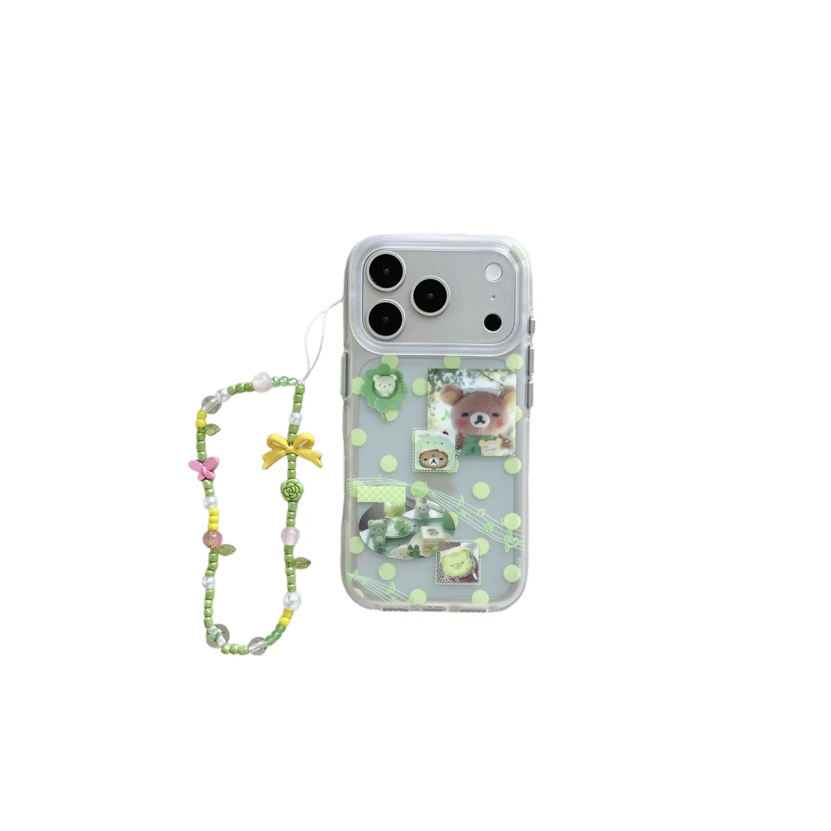 Green Polka Dot Bear & Music Notes Phone Case for iPhone 17 16 15 Pro Max