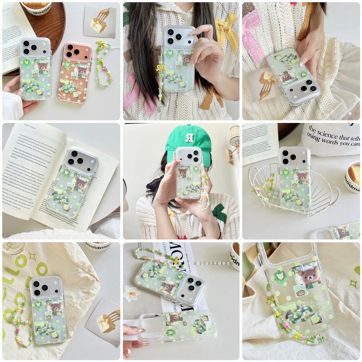 Green Polka Dot Bear & Music Notes Phone Case for iPhone 17 16 15 Pro Max