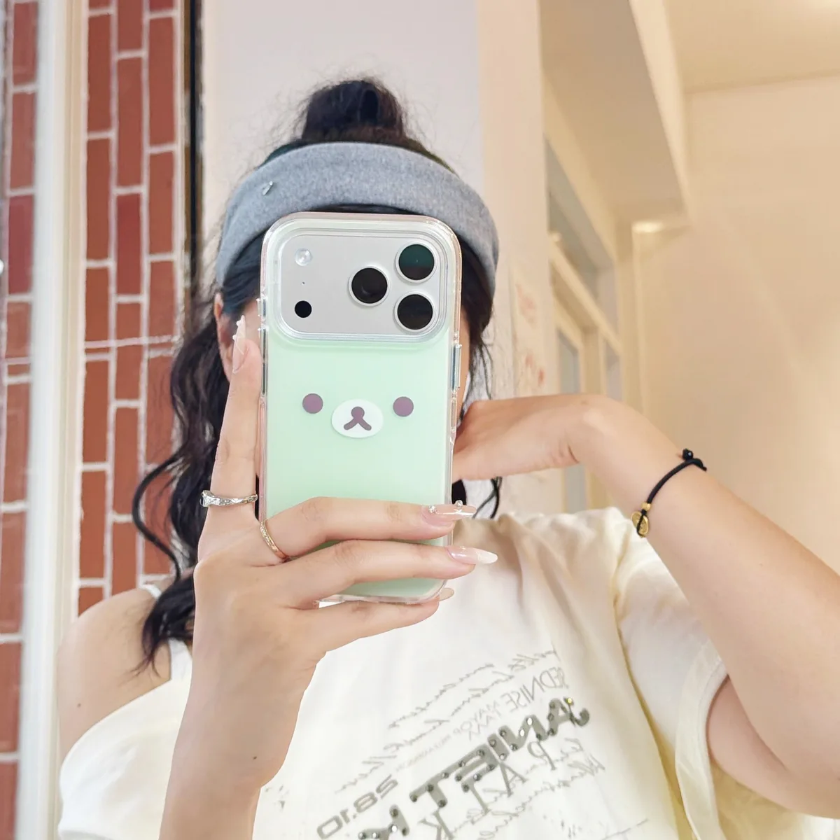 Mint Green Kawaii Bear Phone Case for iPhone 17 16 15 Pro Max