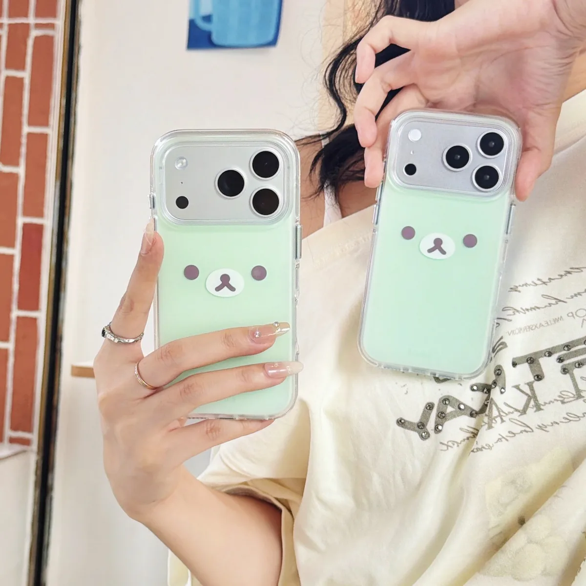 Mint Green Kawaii Bear Phone Case for iPhone 17 16 15 Pro Max